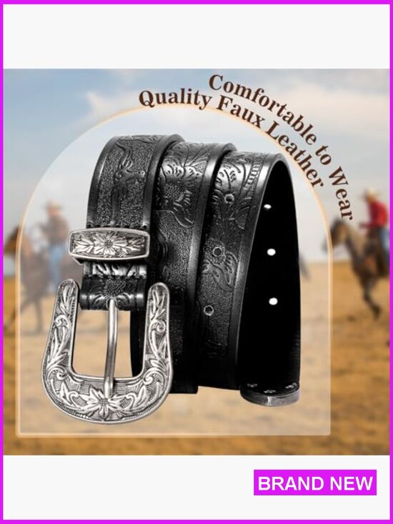 Western Belt with Vintage Floral Carved Design for Jeans and Pants Women Cowboy main image 2